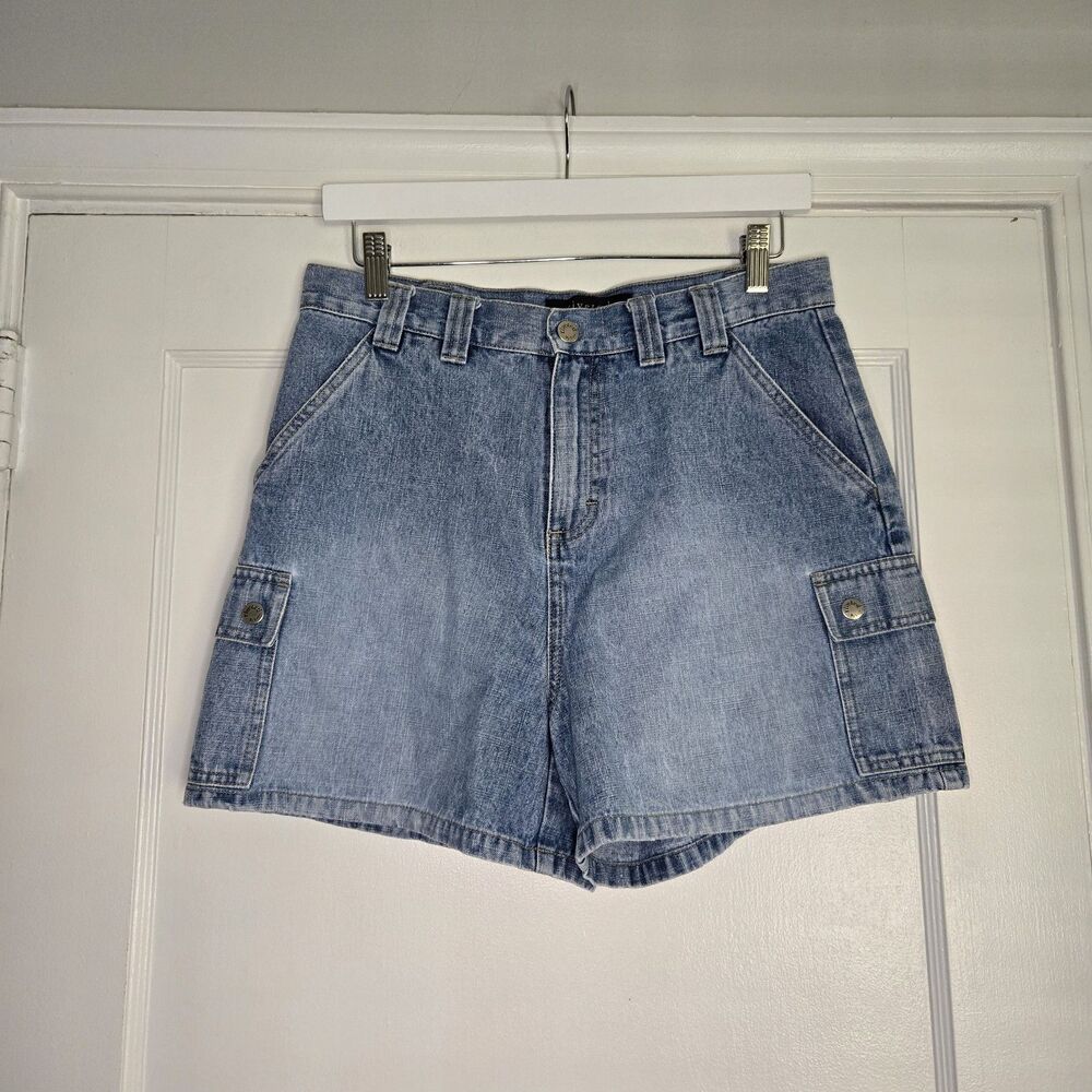 Riveted by Lee Cargo Denim Shorts Womens 8 High Rise Y2K Utility Jean Shorts